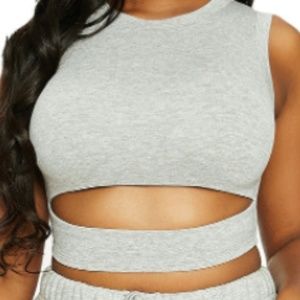 Naked Wardrobe x Lori Harvey Heather Gray Front Cutout Crop Tank